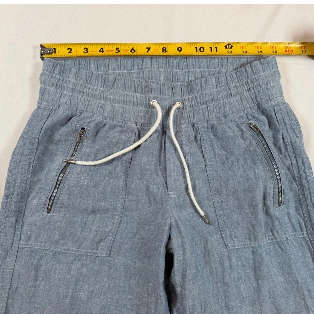 Athleta Cabo Linen Wide Leg Pants‎ Womens 6 Blue Coastal Lagenlook Elastic Waist